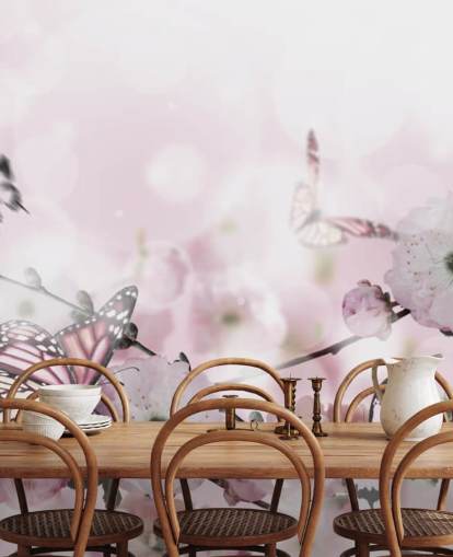 Bloemen achtergrond met geweldige lente-sakura met vlinders. Bloemen van kersen.