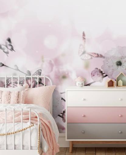 Blommor bakgrund med fantastiska våren sakura med fjärilar. Blommor av körsbär. Blommor bakgrund med fantastiska våren sakura med fjärilar. Blommor av körsbär.