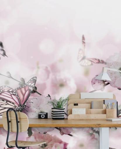 Bloemen achtergrond met geweldige lente-sakura met vlinders. Bloemen van kersen.