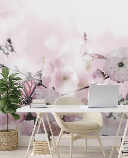 Fondo de flores con increíble sakura de primavera con mariposas. Flores de cerezas. Fondo de flores con increíble sakura de primavera con mariposas. Flores de cerezas.