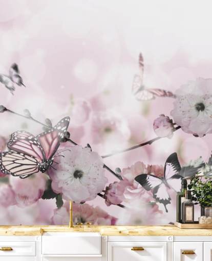 Flowers background with amazing spring sakura with butterflies. Flowers of cherries. Flowers background with amazing spring sakura with butterflies. Flowers of cherries.
