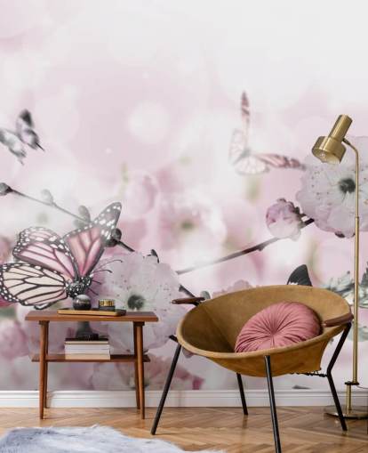 Bloemen achtergrond met geweldige lente-sakura met vlinders. Bloemen van kersen. Bloemen achtergrond met geweldige lente-sakura met vlinders. Bloemen van kersen.