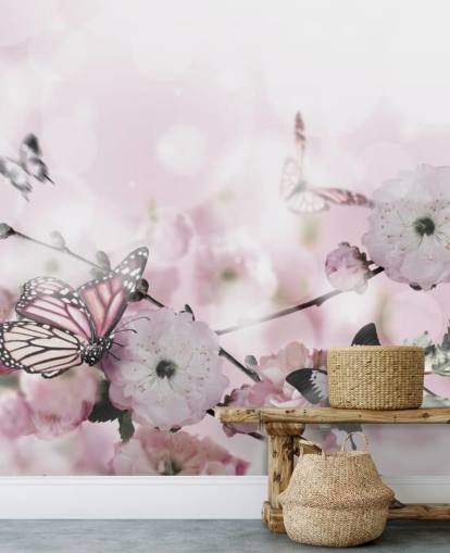 Kukat tausta hämmästyttävä kevät sakura perhosia. Kirsikoiden kukat. Kukat tausta hämmästyttävä kevät sakura perhosia. Kirsikoiden kukat.