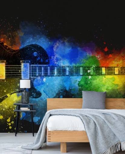 pintura colorida alrededor de papel tapiz de guitarra