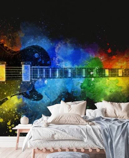 colourful paint around guitar wallpaper