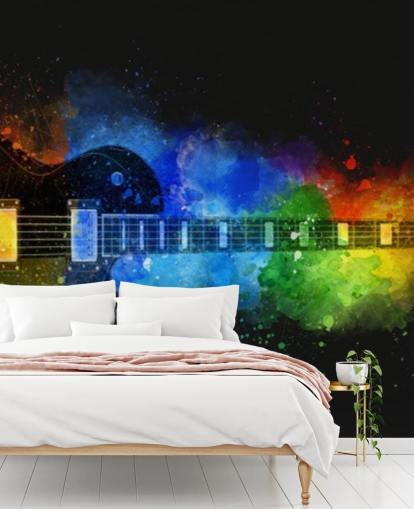 colourful paint around guitar wallpaper