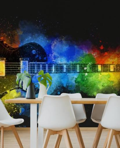 colourful paint around guitar wallpaper
