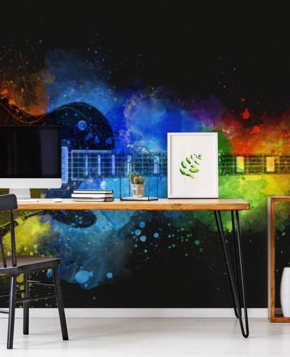 fargerik maling rundt gitar tapet