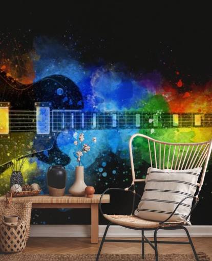 colourful paint around guitar wallpaper