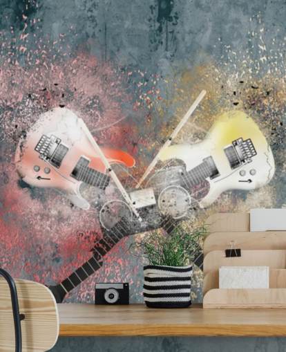 Graffiti Smashed Guitars muurschildering