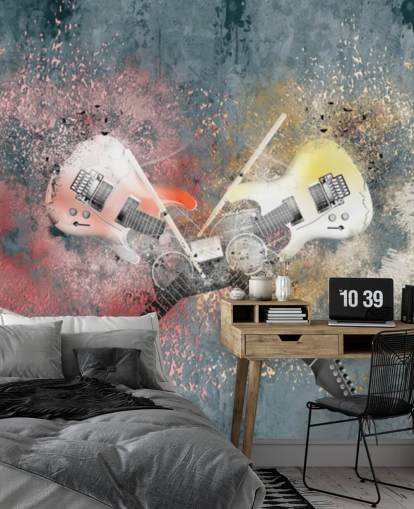 Graffiti Smashed Guitars Wall Mural