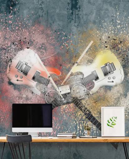 Graffiti Smashed Guitars Wall Mural