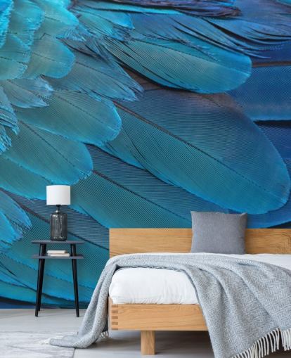 Blauwe ara veren print behang