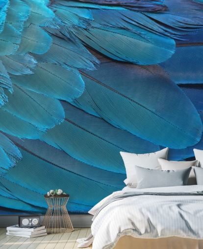 Blue Macaw Feather Print Wallpaper