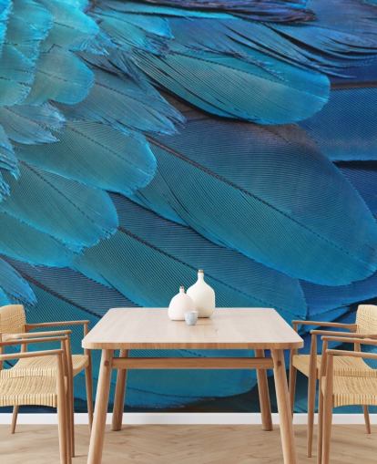Papel pintado con plumas de guacamayo azul