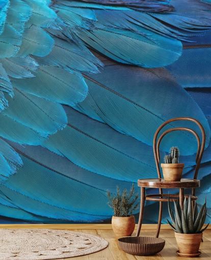 Blue Macaw Feather Print Wallpaper