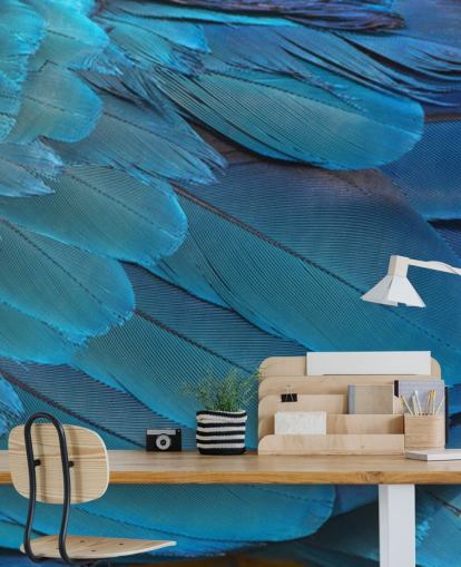 Blue Macaw Feather Print Wallpaper