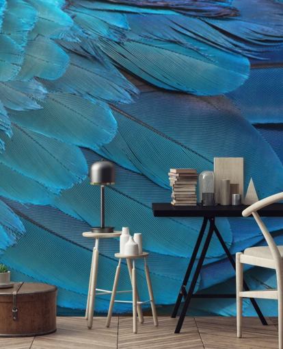 Blå Macaw Fjer Print Baggrund