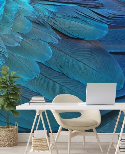 Blue Macaw Feather Print Wallpaper