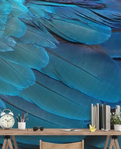 Blue Macaw Feather Print Wallpaper