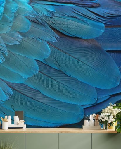 Blaue Ara-Feder-Drucktapete