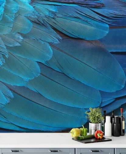 Blue Macaw Feather Print Wallpaper
