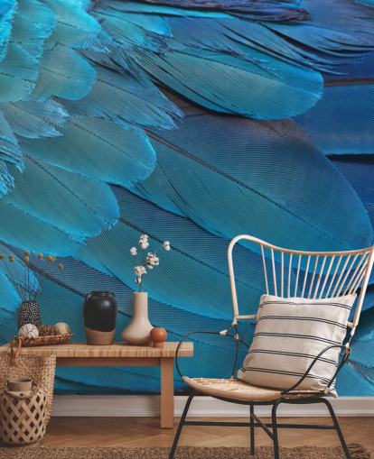 Papel pintado con plumas de guacamayo azul