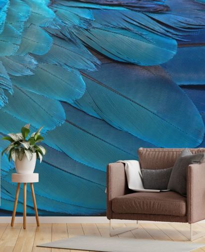 Blue Macaw Feather Print Wallpaper