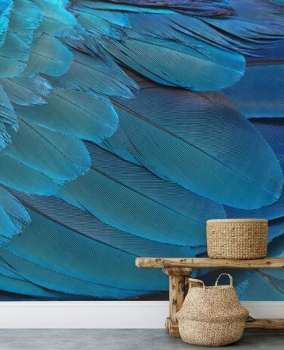 Blue Macaw Feather Print Wallpaper