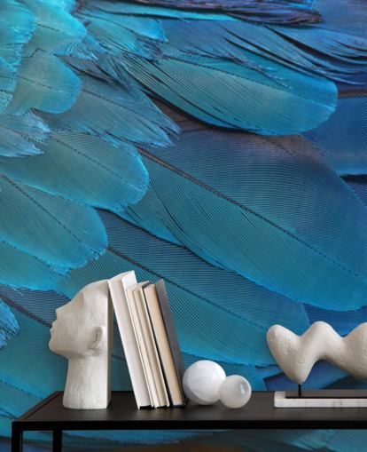 Blue Macaw Feather Print Wallpaper