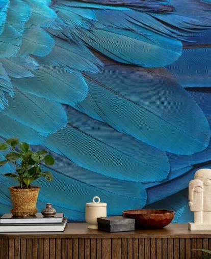 Blaue Ara-Feder-Drucktapete
