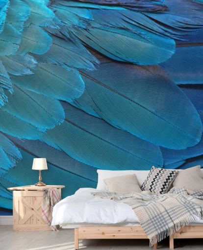 Papier Peint Imprimé Plumes Aras Bleu Papier Peint Imprimé Plumes Aras Bleu