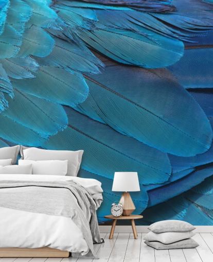 Blue Macaw Feather Print Wallpaper