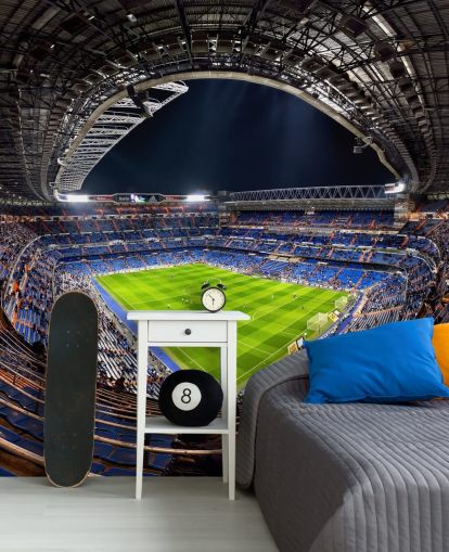 anpassningsbar fotbollsstadion tapetväggmålning som heter Santiago Bernabéu för sovrum, mangrottor och barer