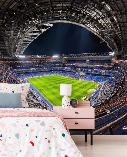 mukautettava jalkapallostadionin taustakuvamaalaus nimeltä Santiago Bernabéu makuuhuoneisiin, miesten luoliin ja baareihin