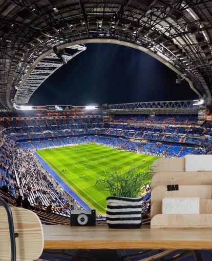 mukautettava jalkapallostadionin taustakuvamaalaus nimeltä Santiago Bernabéu makuuhuoneisiin, miesten luoliin ja baareihin