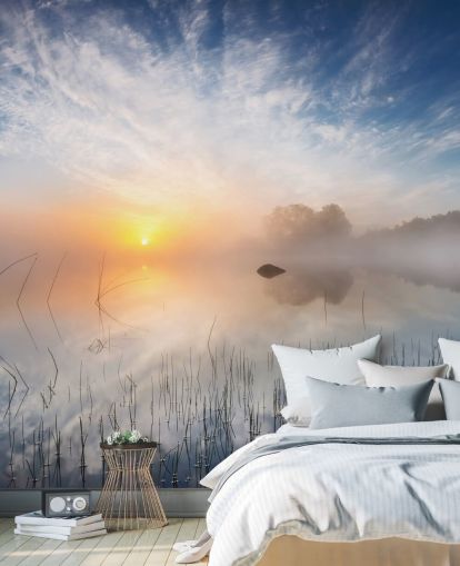 papel de parede sunrise misty lake