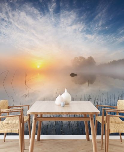 fondo de pantalla sunrise misty lake