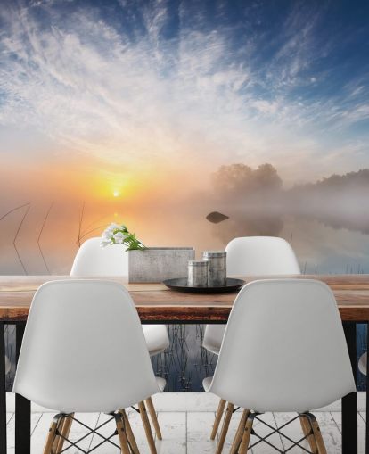 papel de parede sunrise misty lake