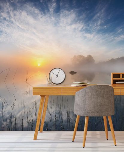 papel de parede sunrise misty lake