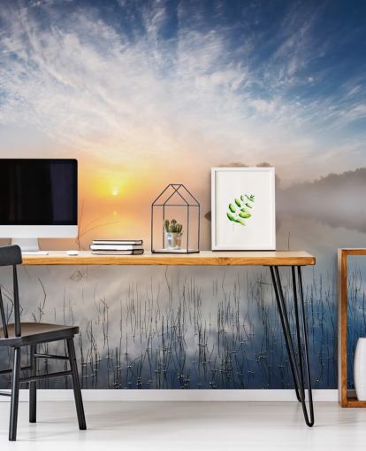 solopgang tåget sø tapet