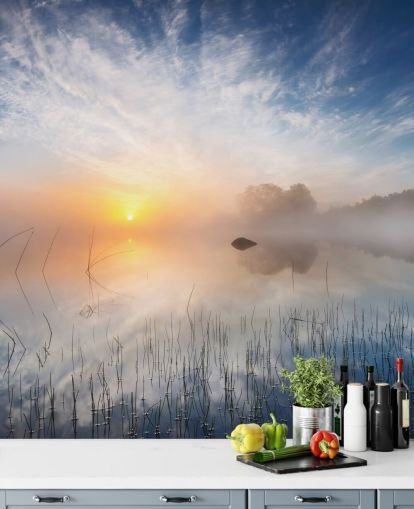 fondo de pantalla sunrise misty lake