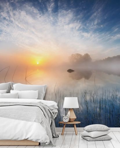 fondo de pantalla sunrise misty lake