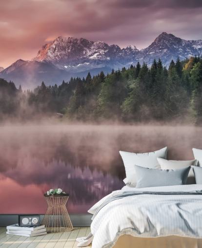 Misty Lake Sunset -seinämaalaus