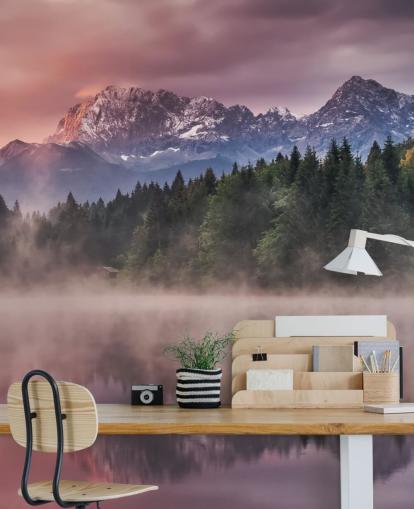 Misty Lake Sunset Wall Mural