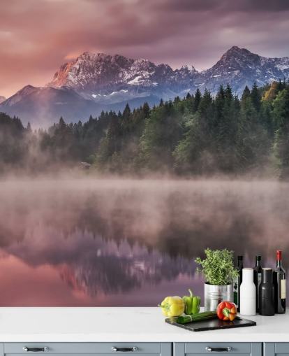 Misty Lake Sunset -seinämaalaus