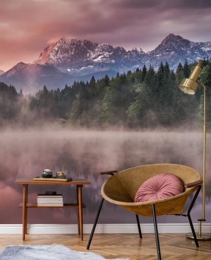 Misty Lake Sunset -seinämaalaus Misty Lake Sunset -seinämaalaus