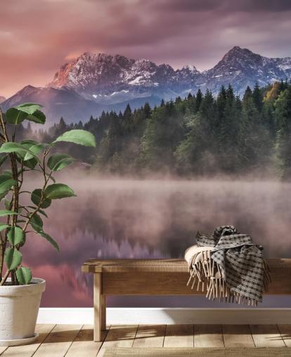 Misty Lake Sunset -seinämaalaus