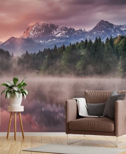 Misty Lake Sunset Wall Mural