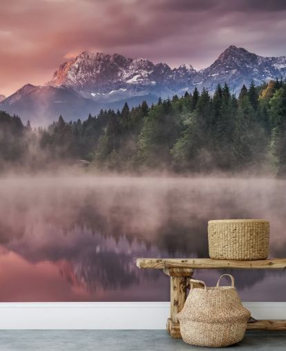 Misty Lake Sunset Wall Mural Misty Lake Sunset Wall Mural